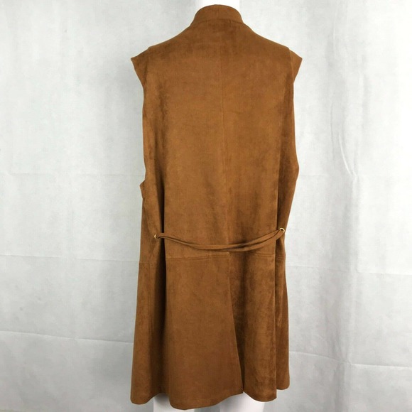 Mudpie Cardigan Women S M  Brown Faux Suede Open Sleeveless‎ Mid Length Vest - Picture 7 of 12